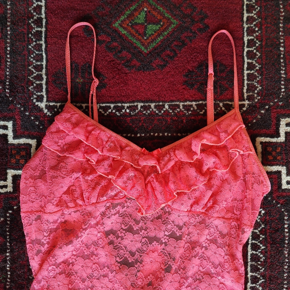 Y2K Pink Lace Babydoll Ruffled Slip Dress - Medium - Picture 6 of 9